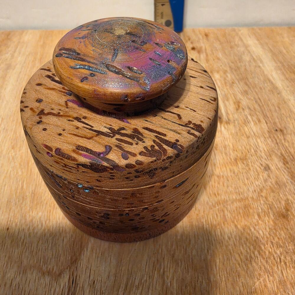 Hand-Turned Wooden Trinket Box made from Burl Wood swirling organic grain